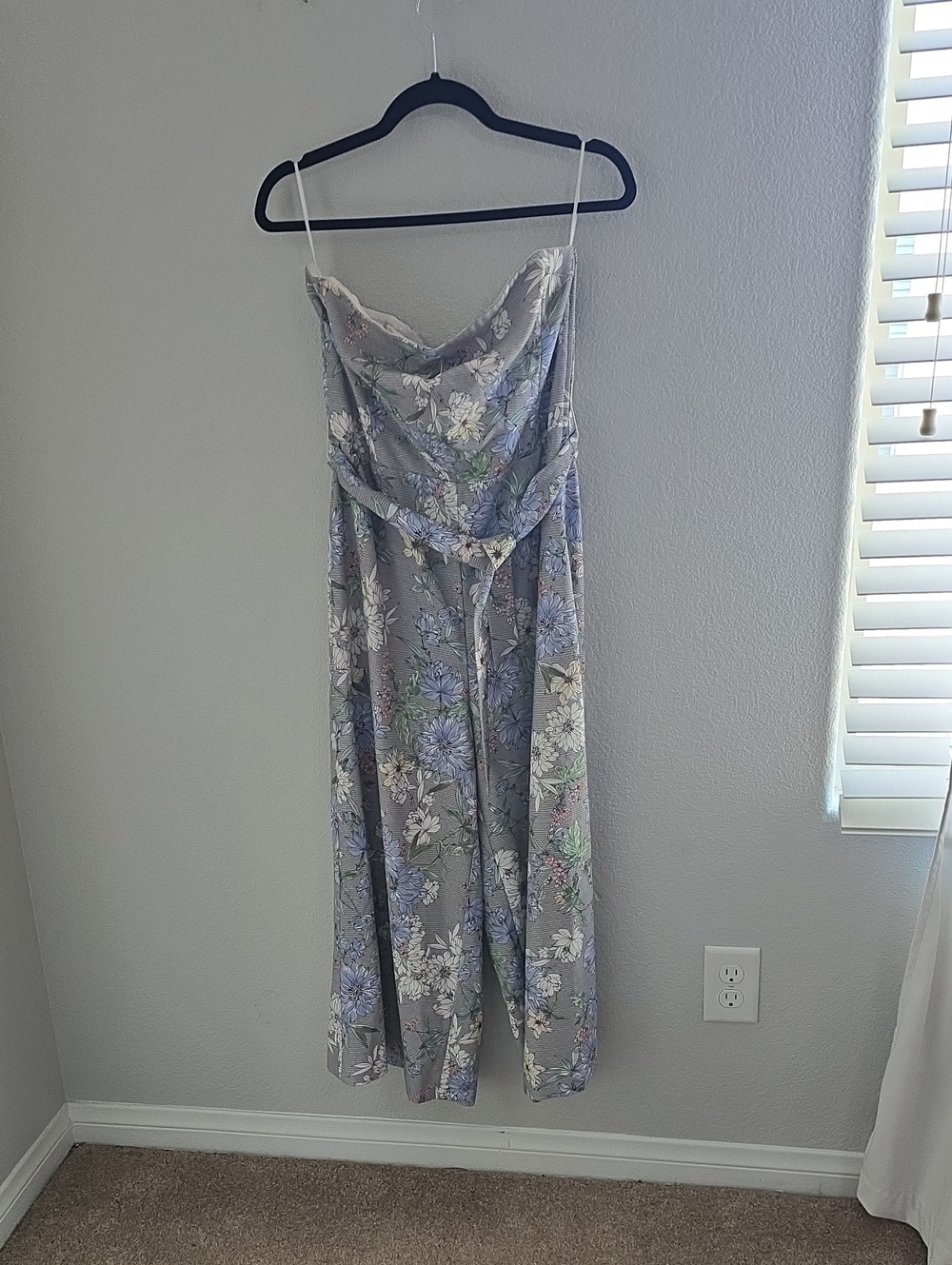 Strapless Floral Jumpsuit in Light Gray and Lavender